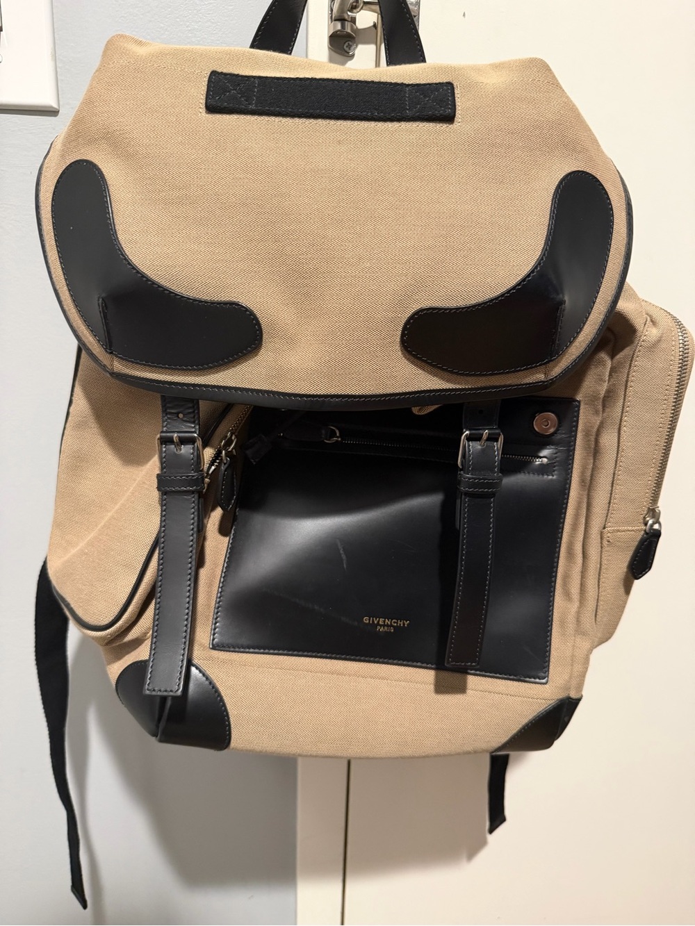 Givenchy Beige Canvas Backpack with Black Leather Trim
